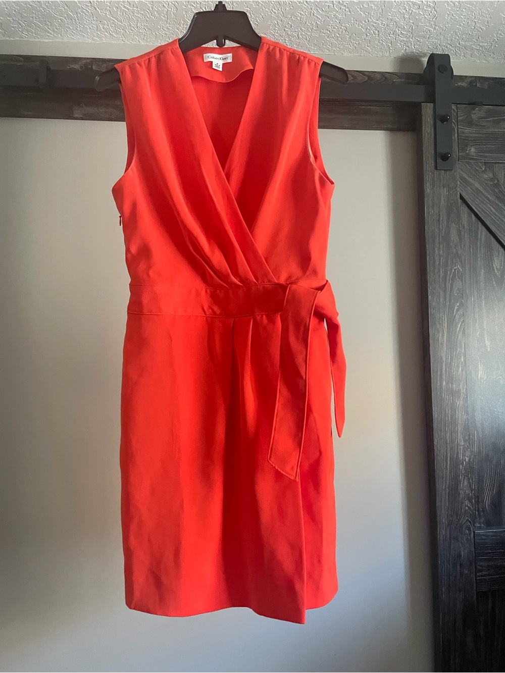 Calvin Klein Red Sleeveless Wrap Midi Dress